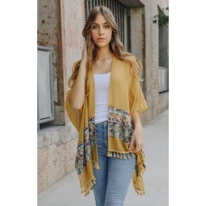 Embroidered Boho Kimono in Mustard